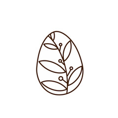 Easter egg with botanical ornament with leaves and berries. Doodle vector outline drawing, single design element.