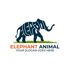 Elephant Wildlife animal logo design vector, icon with Warp Text Into the Shape of a Elephant animal