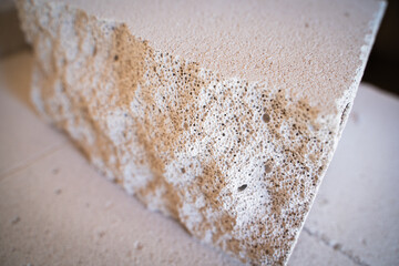 Foamed aerated concrete close-up. The texture of the gas block