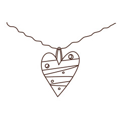 Heart necklace Valentine’s day doodle line drawing. 