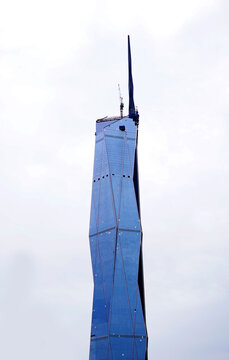 Merdeka 118 building in white cloudy sky viewed from Lalaport City Center in Kuala Lumpur, Malaysia on August 6, 2022