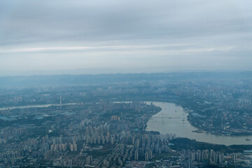 Aerial view of city of Chongqing and Yangtze river in China