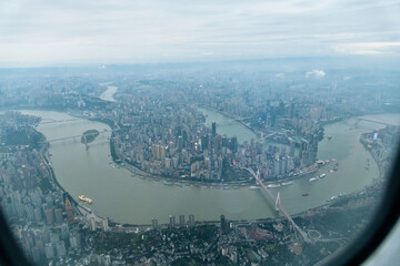 Aerial view of city of Chongqing and Yangtze river in China