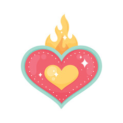 hearts love with flame