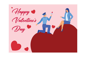 vector design of valentine's day card with young couple falling in love, flat vector modern illustration