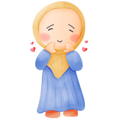 Cute Hijab In Love Illustration Clipart