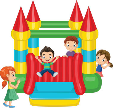 Cartoon children on a bouncy castle