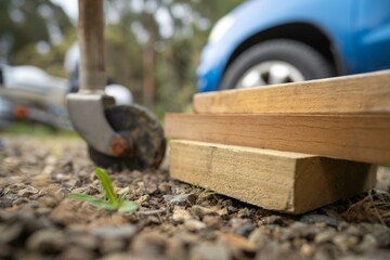 wood chocks for a caravan and camping. chocks behind a tyre. camping chocks for a boat trailer of...