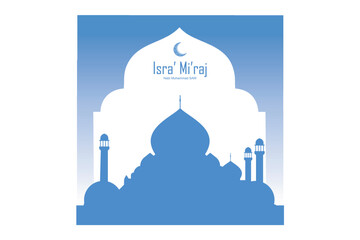 Isra mi'raj Greeting with Mosque and Purple Paper style, flat vector modern illustration
