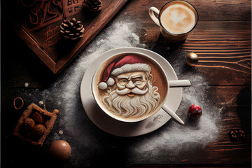  Latte Santa design, cup of coffee