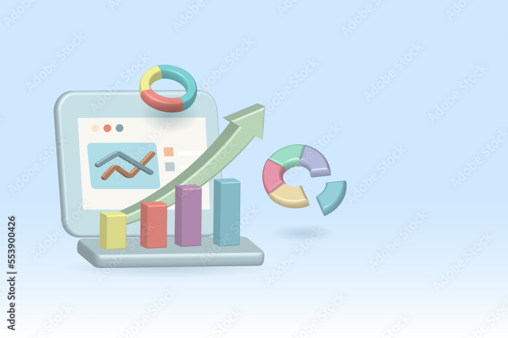 Poster computer analyzing business graph chart. business development smart tools for success growth in futu