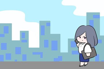 talking on the phone walk in the city woman one person  outside work illustration