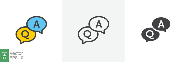 Obraz premium FAQ, questions and answers icon. Line, glyph and filled outline colorful version, Q and A speech outline and filled sign. Symbol, logo illustration. Different style icons set vector graphics. EPS 10.