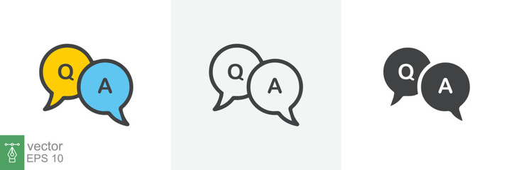 FAQ, questions and answers icon. Line, glyph and filled outline colorful version, Q and A speech outline and filled sign. Symbol, logo illustration. Different style icons set vector graphics. EPS 10.