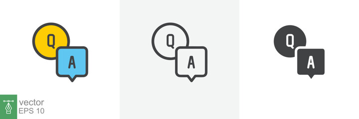 FAQ, questions and answers icon. Line, glyph and filled outline colorful version, Q and A speech outline and filled sign. Symbol, logo illustration. Different style icons set vector graphics. EPS 10.