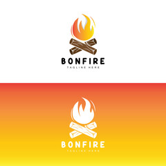 Campfire Logo Design, Camping Vector, Wood Fire And Forest Design