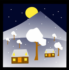 Illustration of a house with a background of snow and mountain