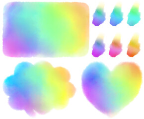 七色の水彩調シンプルフレームセット（長方形、吹き出し、ハート、色見本）