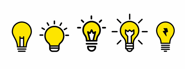 Light bulb icon. Light bulb icon set in yellow color. Stock vector.