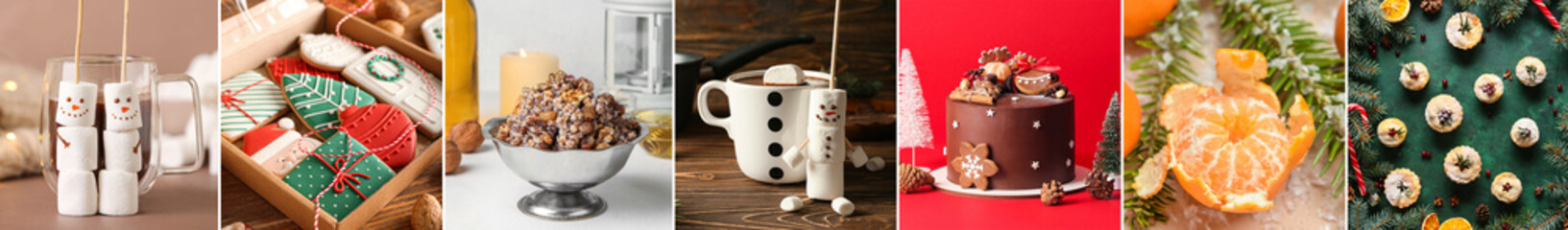 Collage of traditional Christmas desserts on table