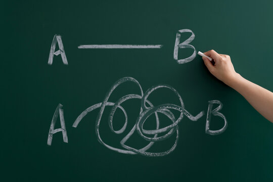 Straight line and curve on blackboard