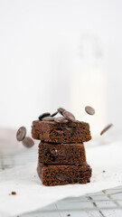 Brownies stack and chocolate chip sprinkles on top