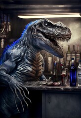 Fototapeta na wymiar Generative AI abstract render of a T-Rex as a barkeeper