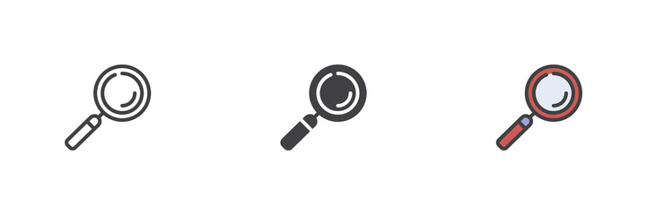 Magnifying glass different style icon set