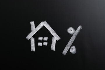 House model and percentage sign on chalkboard © xy