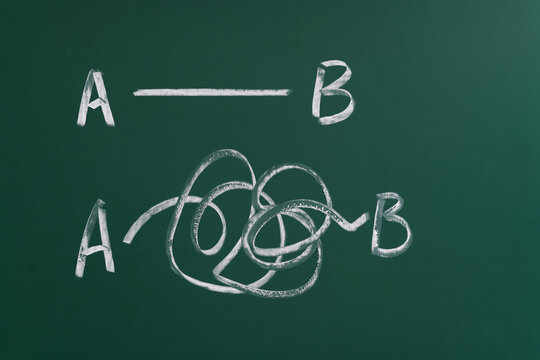 Straight line and curve on blackboard