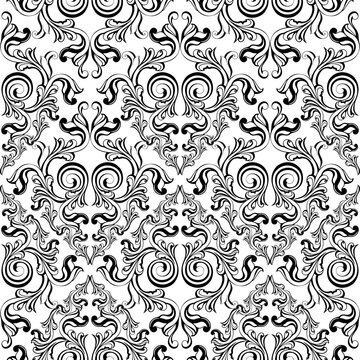 Vector damask vintage baroque scroll ornament swirl. Victorian monogram heraldic shield swirl. Retro floral leaf pattern border foliage antique  acanthus calligraphy engraved tattoo. seamless pattern