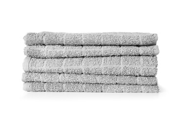 Stack of soft towels on white background - obrazy, fototapety, plakaty