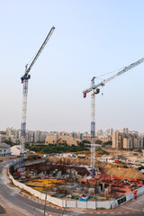 Fototapeta na wymiar View of construction site with cranes
