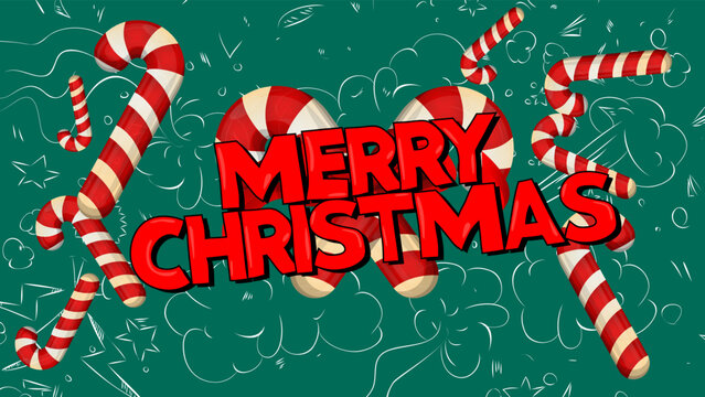 Merry Christmas. Word written with Children's font in cartoon style.
