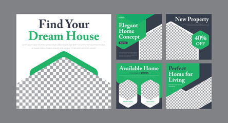 Real estate house sale instagram carousel post or square web banner template