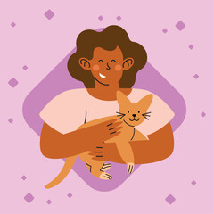 afro woman with cat