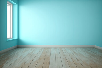 Fototapeta na wymiar Background of a product pastel blue wall with wooden floor. Generative AI