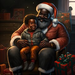 Plakat Santa and little boy created with Generative AI