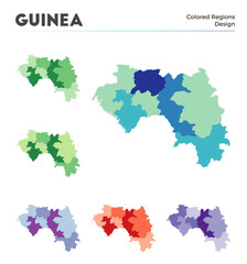 Guinea map collection. Borders of Guinea for your infographic. Colored country regions. Vector illustration.