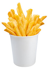 French fries isolate on white background With clipping path.French fries in paper bucket isolated...