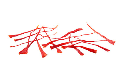 Obraz na płótnie Canvas dried saffron spice isolated on the white background. Dried spice saffron threads.