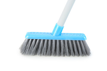 Cleaning broom on white background, closeup