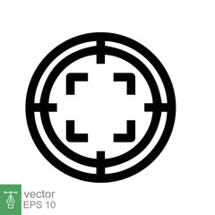 Focus target icon. Focus camera lens, square frame shot screen with cross symbol, photo concept. Simple outline style. Line vector illustration design isolated on white background. EPS 10.