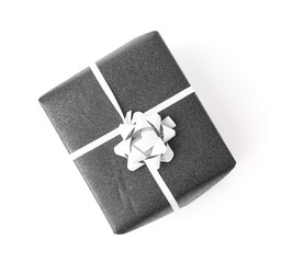 Black Christmas gift box on white background