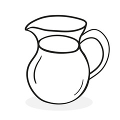 Vector hand drawn jug of milk or water. Pitcher of liquid in doodle sketch style.