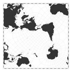 Vector world map. Peirce quincuncial projection. Plan world geographical map with latitude/longitude lines. Centered to 120deg E longitude. Vector illustration.