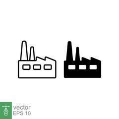 Factory icon. Simple outline and solid style. Modern building, chimney, chemical industry, flat, company concept. Line and glyph vector illustration design isolated on white background. EPS 10.