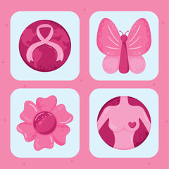 four breast cancer icons