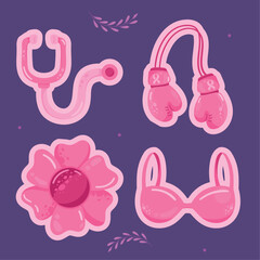 four pink breast cancer icons