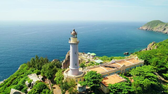 Aerial view Dai Lanh lighthouse, Phu Yen, Vietnam. This is the easternmost point on the mainland of Vietnam